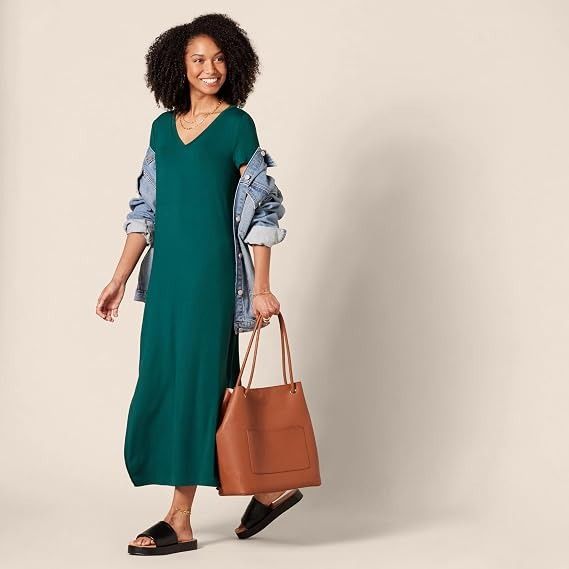 Green V-Neck Midi Dress image 1